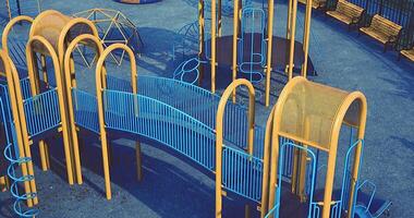 CGI Colorful playground structure with slides and climbing features for children video