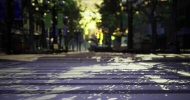 CGI Scenic view of a quiet street lined with trees and a soft light glow video