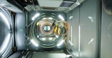 CGI Ram skull floating in zero gravity within the international space station video