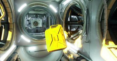 CGI Floating golden object in the interior of a futuristic spacecraft module video