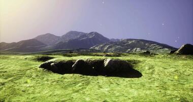 CGI Scenic landscape featuring mountains and rocky formations at twilight video