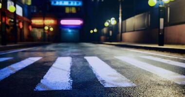 CGI Vibrant urban street at night with illuminated signs and reflections video