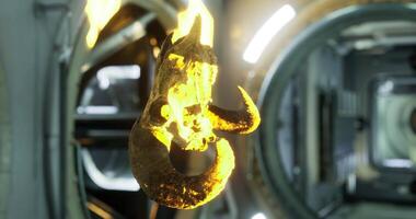 CGI Ram skull floating in zero gravity inside the international space station video