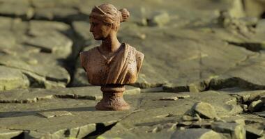 CGI Classical bust on textured stone, illuminated by natural light video