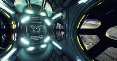 CGI Exploring the interior of a futuristic space station within Earth orbit video