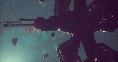 CGI Spaceship exploring asteroids in a distant galaxy at nighttime video