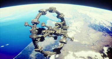 CGI Space station orbiting Earth with stunning views of the planet below video