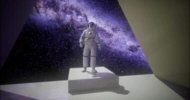 CGI Astronaut standing on platform with vibrant galaxy backdrop at nighttime video
