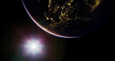 CGI Stunning view of Earth from space highlighting illuminated regions at night video