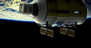 CGI Satellite structure or spacecraft in orbit with Earth visible in background video