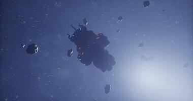 CGI Spaceship navigating through a field of asteroids in deep space video