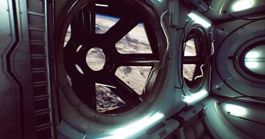 CGI View of Earth from inside a spacecraft with illuminated interior details video