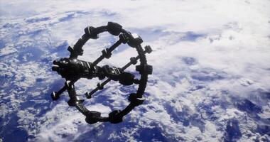 CGI Space station orbiting Earth with detailed structure and view of clouds video