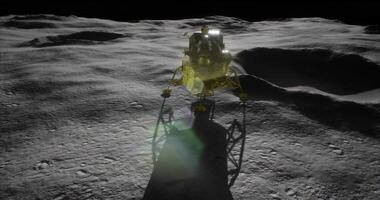 CGI Exploring the moons surface with a lunar lander at night video