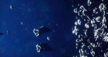 CGI Numerous asteroids floating in deep space against a starry background video