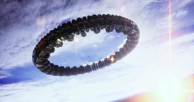 CGI Extraterrestrial spacecraft hovering above Earth during daylight video