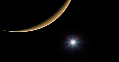 CGI Mars displays a stunning crescent with a bright star in the background video