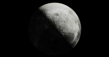 CGI Bright crescent moon rises in a dark sky showcasing its craters video