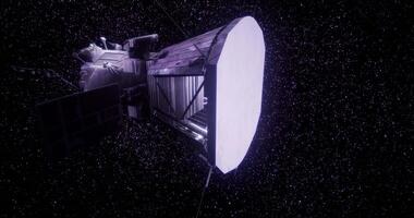CGI A spacecraft is captured in interstellar space surrounded by a field of stars video