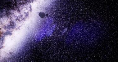 CGI Deep impact spacecraft exploring the vastness of space at night video