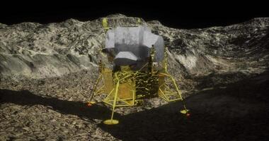 CGI Lunar lander explores the surface of the moon at night with rugged terrain video