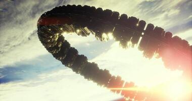 CGI Futuristic ring structure glowing in sunlight against a bright sky video