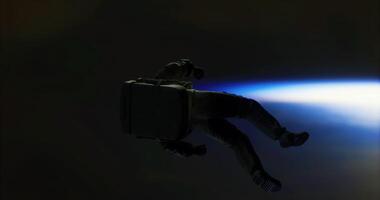 CGI Space explorer gliding through the darkness of space during a mission video
