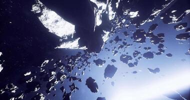 CGI Exploration of asteroid field in deep space revealing cosmic wonders video