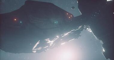 CGI Intriguing spacecraft navigating through a cosmic environment at twilight video
