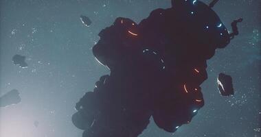 CGI Exploration of deep space with futuristic spacecraft navigating asteroid belt video