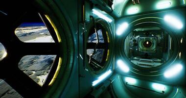 CGI Unique view from inside a space station with Earth in the background video