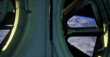 CGI View of Earth from futuristic space habitat with advanced technology video