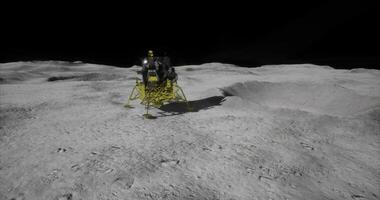 CGI Exploration of lunar surface with lander and astronauts at nighttime video