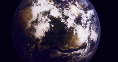 CGI Earth from space showcasing continents and cloud patterns at night video