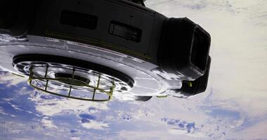 CGI Spaceship hovering above Earth with a stunning view of clouds and atmosphere video