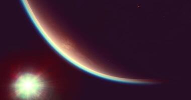 CGI Beautiful view of a planet with a glowing star in the background at night video