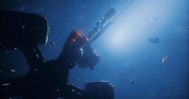CGI Exploring a space station amid cosmic floating debris video