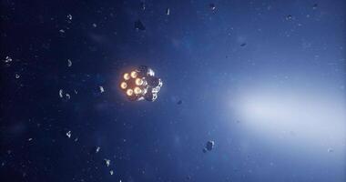 CGI Spacecraft navigating through an asteroid belt in deep space video