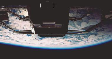 CGI View of Earth from spacecraft in low orbit showcasing blue planet video