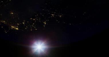 CGI View of Earth from space showcasing night lights and atmospheric glow video