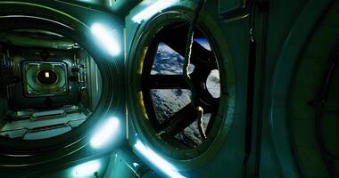CGI Exploring the interior of a futuristic space station with Earth view video