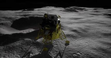 CGI Exploration of the lunar surface with a lander under the moonlight video