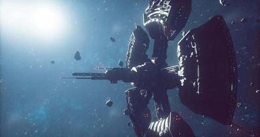 CGI Detailed view of a futuristic space station amidst asteroid field video