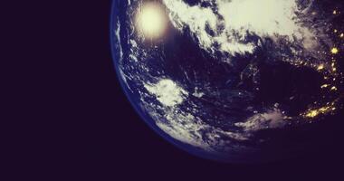 CGI View of Earth from space highlighting clouds and illuminated land masses video