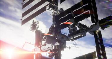 CGI View of Space Station Orbiting Earth During Sunset video