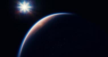 CGI Celestial view of planet and bright star from space during twilight hours video
