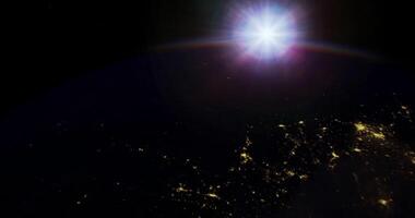 CGI View of Earth from space at dusk highlighting city lights video