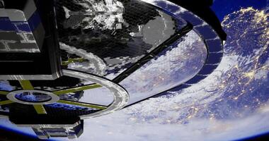 CGI Exploring the view from a futuristic space station orbiting Earth video