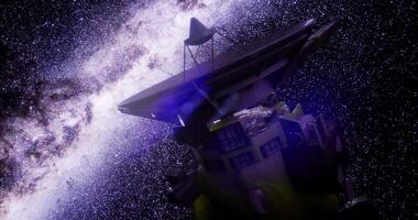 CGI Cassini spacecraft exploring the wonders of deep space at night video