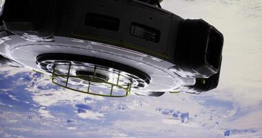 CGI Spacecraft hovering above Earth showcasing clouds and atmosphere video